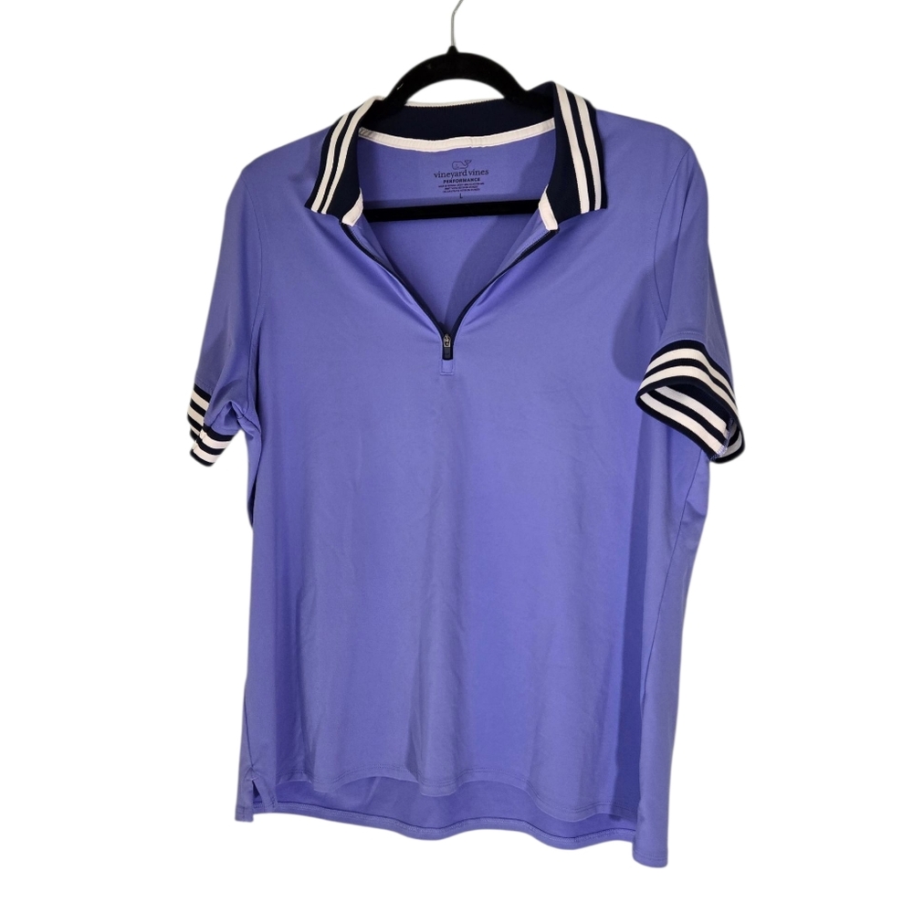 Vineyard Vines Polo Shirt Womens Large Purple Whale Logo Stretch Golf Polo